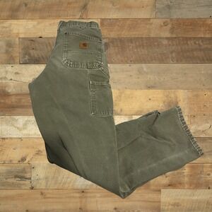 Vtg Y2K Carhartt B136MOS Double Knee Green Carpenter Pants Dungaree Fit 32 X 32
